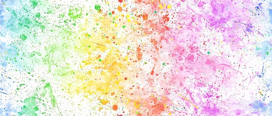 Retro tie-dye effect paint splatter, swirling rainbow colors on white background