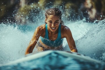 Obraz premium Athlete water skiing behind a boat, Generative AI