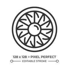 Aircraft engine turbine linear icon. Fan blades. Jet propulsion and power source that drives modern airplanes. Thin line illustration. Contour symbol. Vector outline drawing. Editable stroke © IMG visuals icons