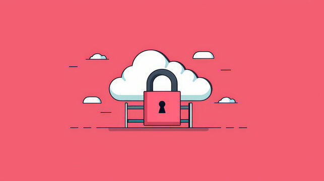 secure lock symbol embedded within cloud icon represents digital security and data protection. This illustration conveys sense of safety and reliability in digital realm