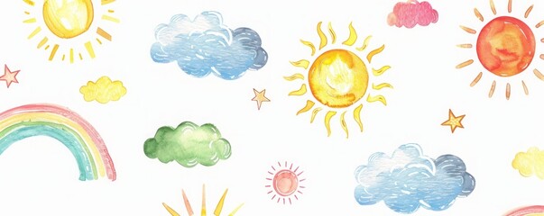 bright background rainbow, sun and clouds.