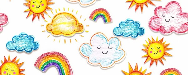 bright background rainbow, sun and clouds.