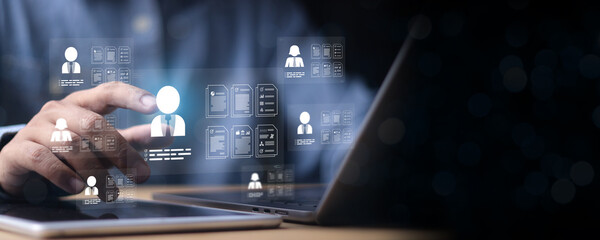 Hr, HRM, Human resources management concept. Check resume, Screening employee information, job...