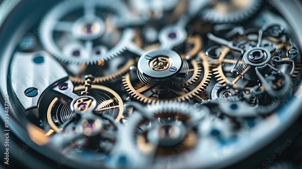 Poster A close-up of a dismantled mechanical watch, with intricate gears and springs spread out on a dark background, symbolizing the process of teardown and analysis.