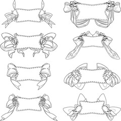 Collection of decorative hand-drawn frames with cute ribbon bow