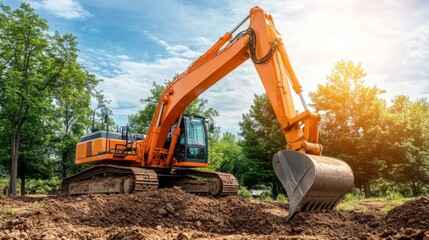 Obraz premium Panoramic View of Excavator at Mining Site