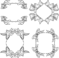 Collection of decorative hand-drawn frames with elegant ribbon bow