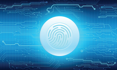 Futuristic fingerprint  security scanner icon and round button with metallic background.Vector illustration