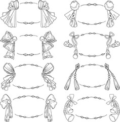 Collection of decorative hand drawn frames with ribbon bow
