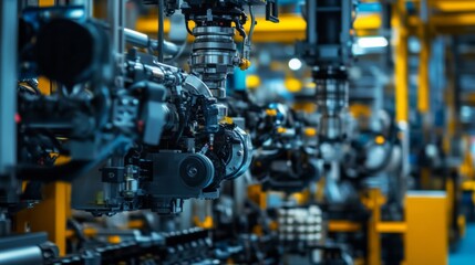 Fototapeta premium Precision Machinery in a Busy Factory Environment