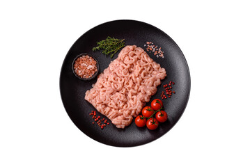 Fresh raw chicken mince with salt, spices and herbs