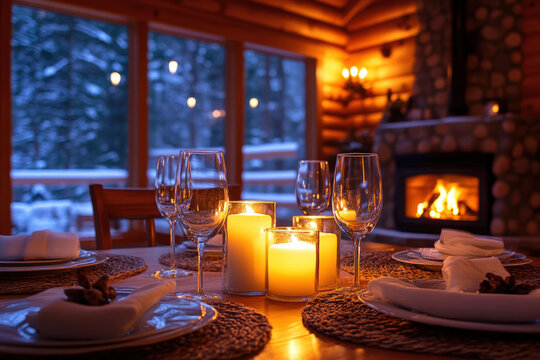 Cozy Winter Cabin Dinner Setting 