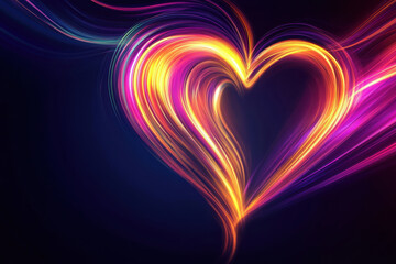 Abstract neon heart with fast-moving light