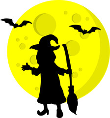 Halloween Moon Flying Witch Silhouette