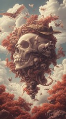 Surreal Skull Art in a Dreamlike Landscape