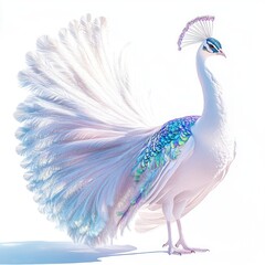 Obraz premium A majestic white peacock displaying its vibrant plumage in an artistic representation.