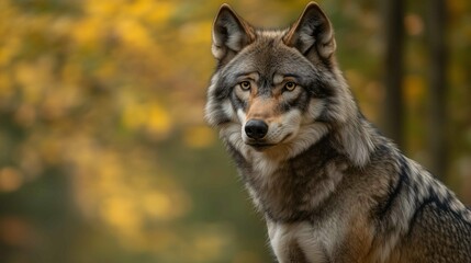 Obraz premium Portrait of grey wolf in the forest 