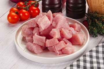 Diced raw turkey fillet cubes