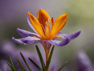 Fototapeta premium Saffron flower photographed in the garden in the house during the day with good lighting. beautiful purple flowers