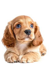 A baby Cocker Spaniel, isolate on white background, with soft fur and a curious expression, radiating cuteness. cutout png