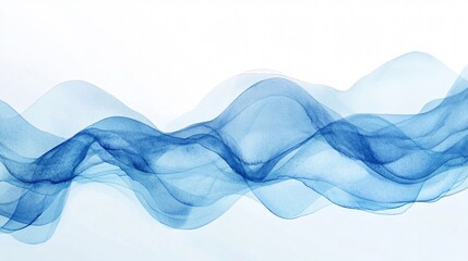 Abstract watercolor background with blue waves on white.