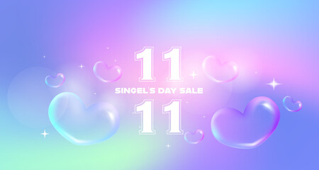 Abstract gradient Y2K style template cover vector set. Decoration with trendy gradient heart vibrant y2k colorful background. 11.11 single day sale.