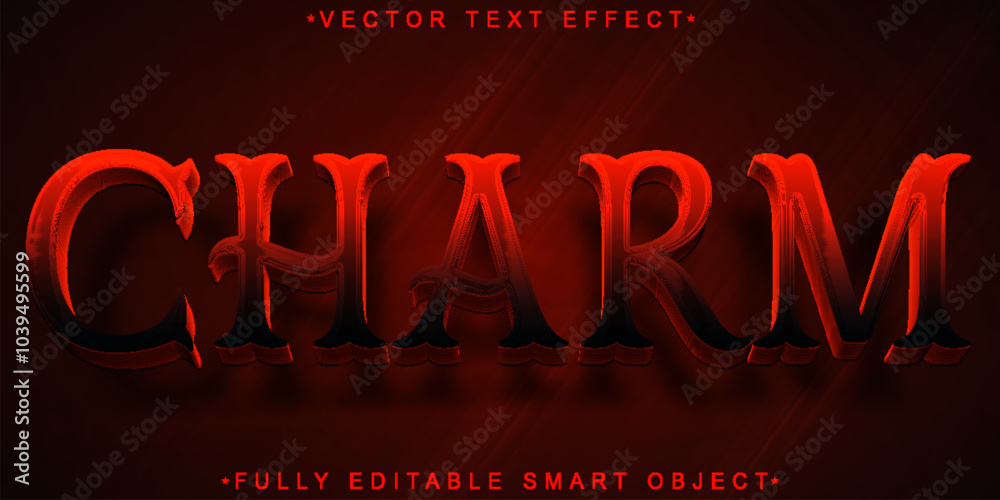 Poster red charm vector fully editable smart object text effect