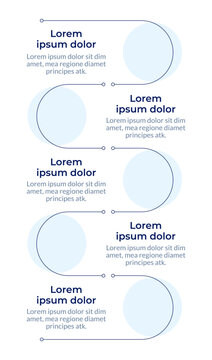 Process flow infographic vertical sequence. Workflow timeline. Storytelling roadmap. Visualization infochart with 5 steps. Circles workflow. Montserrat SemiBold, Lato Regular fonts used