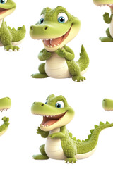Obraz premium A 3D cartoon character of a crocodile, isolate on white background, ideal for playful designs and children’s products. cutout png