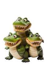 Fototapeta premium A family of crocodiles, isolate on white background, illustrating their loving interactions and protective nature. cutout png