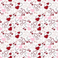 Seamless pattern with hearts, Valentine's Day patterns in pastel, pink, gray and red background.  Seamless design for creative projects, textile, fabric.