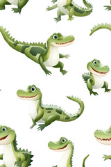 Obraz premium A flat style seamless pattern featuring crocodiles, isolate on white background, showcasing various playful poses and expressions. cutout png
