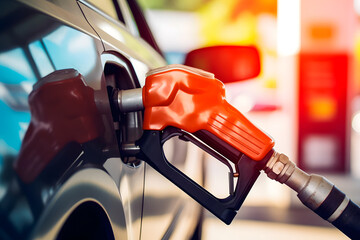 Vehicle being refueled, balanced composition of light and shadow, paying attention to the increase in fuel prices.