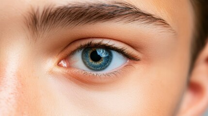 Obraz premium A tight shot of an eye with blue eyeshadow, accompanied by a black-and-white cat-eye