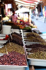 Greek olives,marinated olives, market hall, Central Market, Athens, Greece, tourist attraction, tourist spot