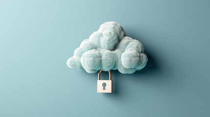 stylized cloud icon featuring secure padlock symbol represents data protection and security in digital realm. This conveys sense of safety and reliability