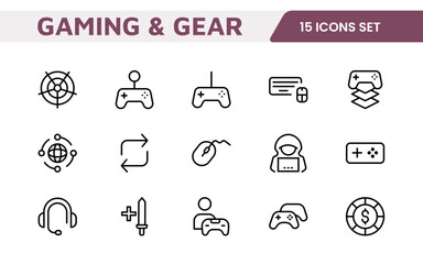 Gaming Icon Set. Vibrant and dynamic icons for game design, streaming, and e-sports branding, perfect for creating immersive interfaces and enhancing your gaming projects.