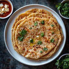Homemade indian flatbread with cilantro