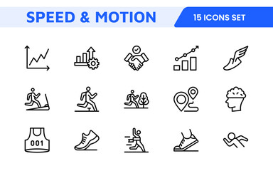 Running & Speed Icon Set. Dynamic icons capturing the essence of motion, sprinting, and velocity for fitness apps, sports branding, and training materials.