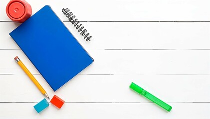 pencil and notebook AND school supplies such as graduat. space for text
