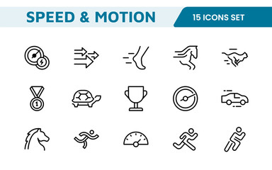 Running & Speed Icon Set. Dynamic icons capturing the essence of motion, sprinting, and velocity for fitness apps, sports branding, and training materials.