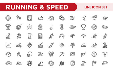 Running & Speed Icon Set. Dynamic icons capturing the essence of motion, sprinting, and velocity for fitness apps, sports branding, and training materials.
