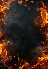frame of fire on dark background.