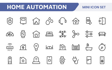 Home Automation Icon Set. Smart and intuitive icons for controlling lights, security, and devices, perfect for smart home apps, IoT interfaces, and tech-savvy branding.