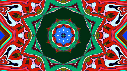 Abstract colorful psychedelic mandala kaleidoscope background pattern for a summer music festival