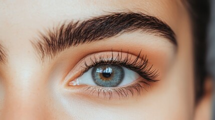 Obraz premium A tight shot of an eye with lengthy lashes and a touch of blue eyeshadow gracing the left lid