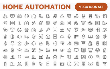 Home Automation Icon Set. Smart and intuitive icons for controlling lights, security, and devices, perfect for smart home apps, IoT interfaces, and tech-savvy branding.