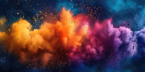 A vibrant explosion of colors, creating an enchanting and dynamic visual experience with splashes of bright hues against the dark background. The colorful splash adds life and vibrancy.