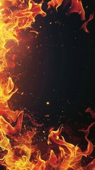 frame of fire on dark background.