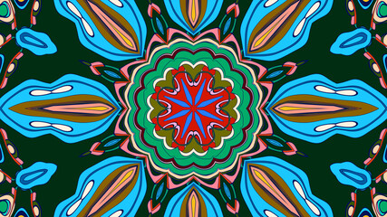 Abstract colorful psychedelic mandala kaleidoscope background pattern for a summer music festival